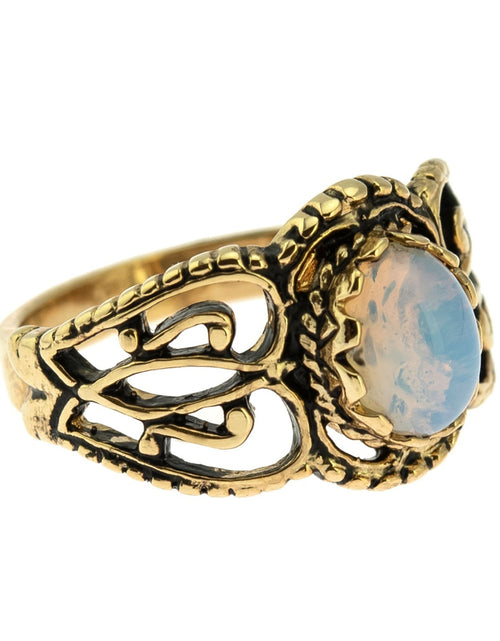 Load image into Gallery viewer, Vintage Jewelry Genuine Jade Ring Antiqued 18kt Yellow Gold Electroplated Made in the USA by PVD Vintage Jewelry
