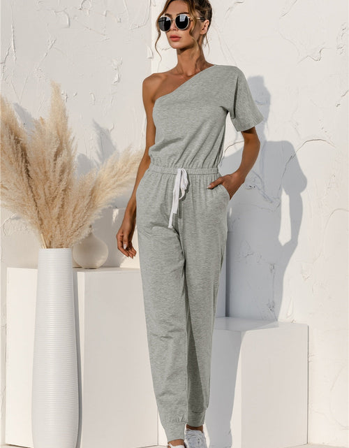 Load image into Gallery viewer, Single Shoulder Short Sleeve Jumpsuit
