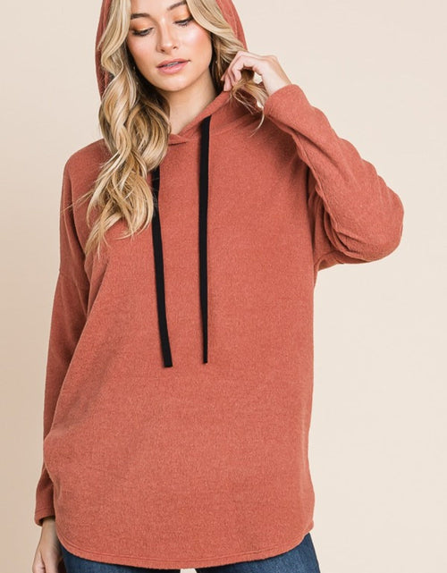 Load image into Gallery viewer, BOMBOM Contrast Drawstring Drop Shoulder Knit Hoodie
