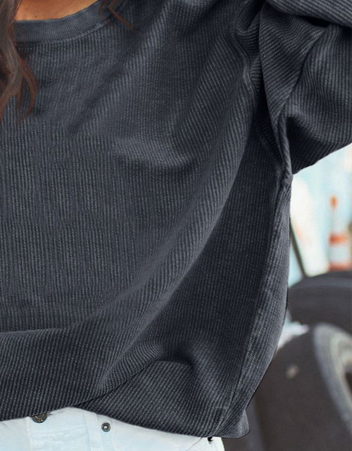 Load image into Gallery viewer, Ribbed Round Neck Drop Shoulder Sweatshirt
