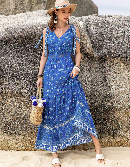 Load image into Gallery viewer, Printed V-Neck Tie Shoulder Dress
