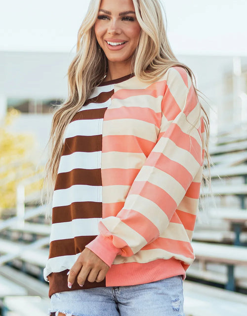Load image into Gallery viewer, Striped Round Neck Long Sleeve Sweatshirt
