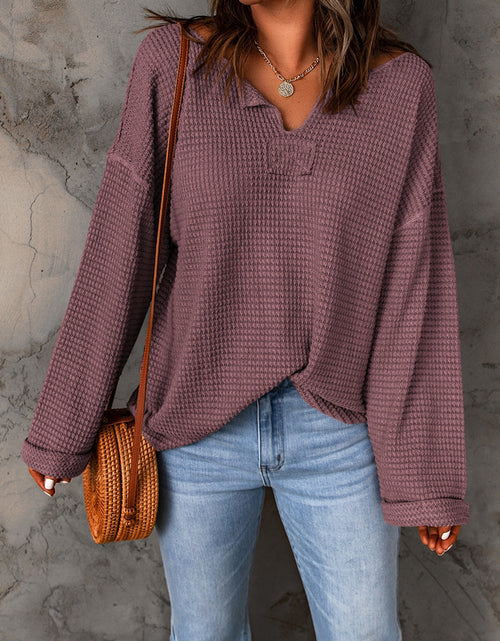 Load image into Gallery viewer, Notched Neck Drop Shoulder Blouse
