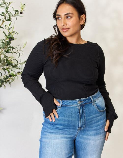 Load image into Gallery viewer, Culture Code Full Size Ribbed Round Neck Long Sleeve Top
