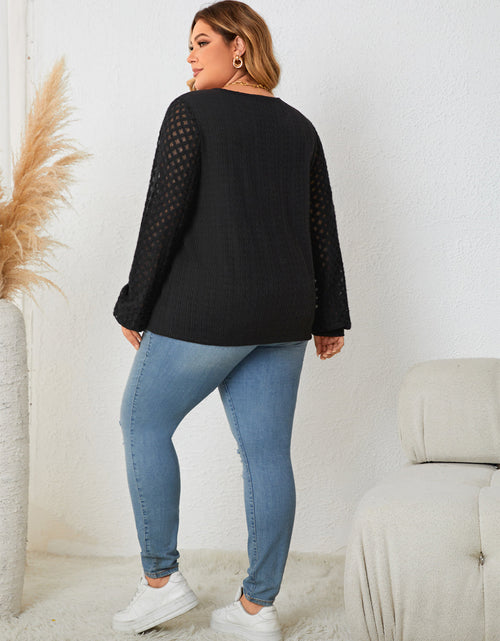 Load image into Gallery viewer, Honey Plus Size Openwork Notched Button Front Blouse

