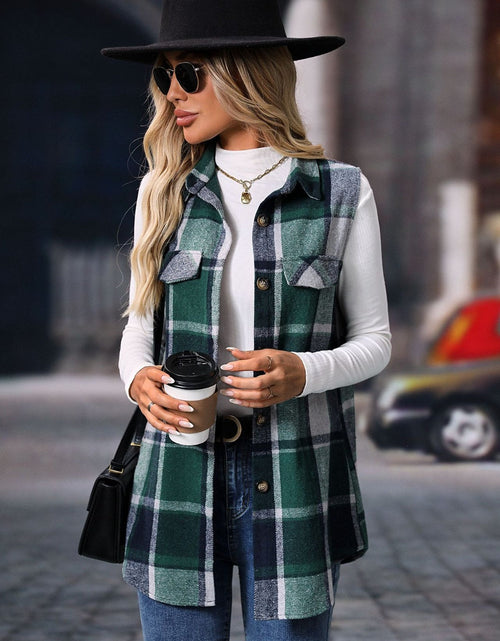 Load image into Gallery viewer, Plaid Button Up Vest Coat
