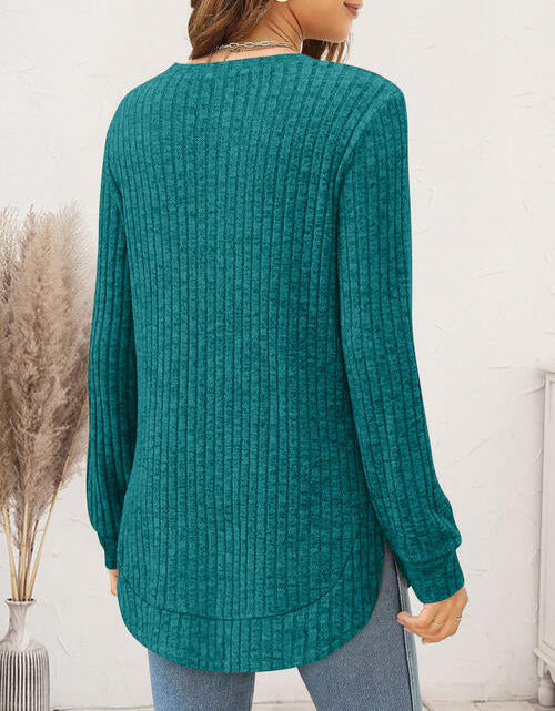 Load image into Gallery viewer, Ribbed Round Neck Long Sleeve T-Shirt
