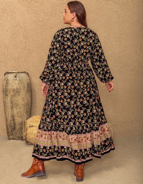 Load image into Gallery viewer, Plus Size Floral V-Neck Balloon Sleeve Dress
