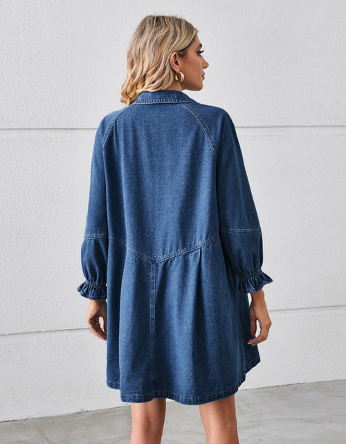 Load image into Gallery viewer, Button Up Flounce Sleeve Mini Denim Dress
