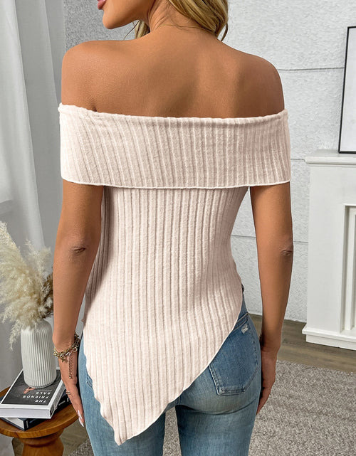 Load image into Gallery viewer, Ribbed Off-Shoulder Asymmetrical Hem T-Shirt
