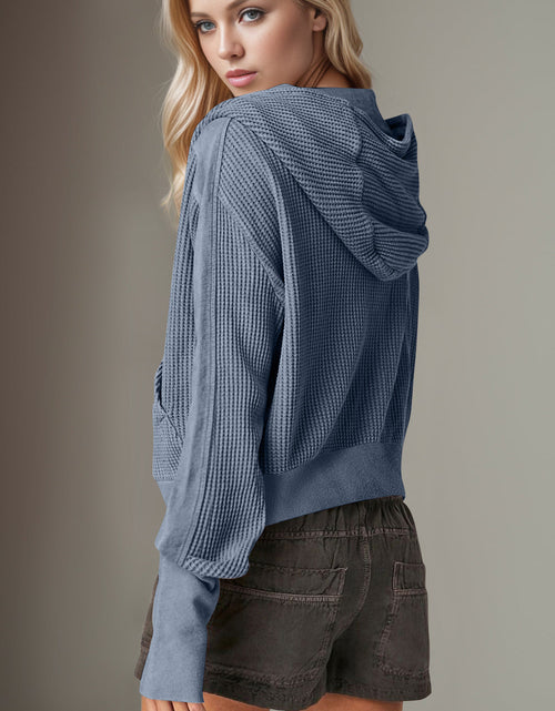Load image into Gallery viewer, Double Take Waffle-Knit Zip Up Long Sleeve Hooded Jacket
