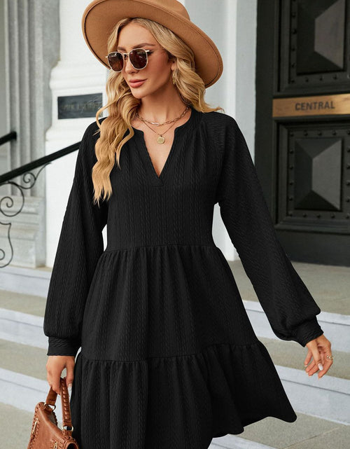 Load image into Gallery viewer, Notched Neck Long Sleeve Mini Dress
