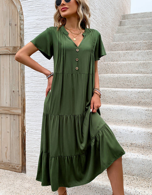 Load image into Gallery viewer, Perfee Tiered Notched Short Sleeve Midi Dress
