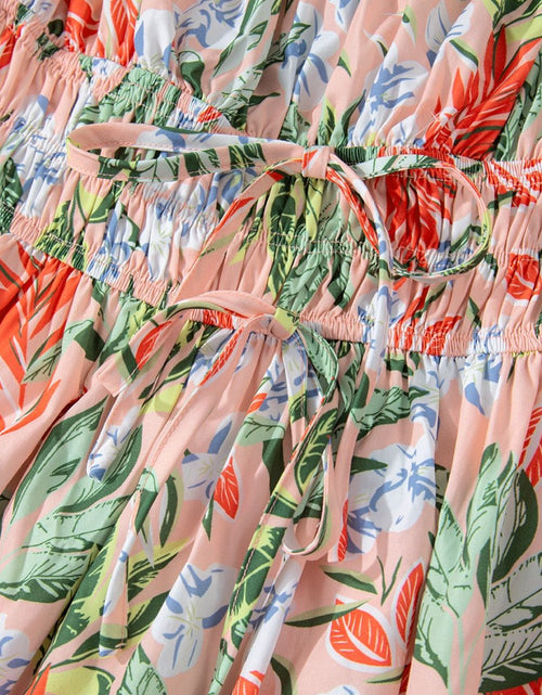 Load image into Gallery viewer, Floral Smocked Square Neck Puff Short Sleeve Midi Dress
