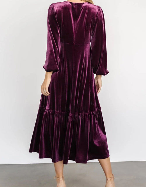 Load image into Gallery viewer, V-Neck Long Sleeve Midi Velvet Dress
