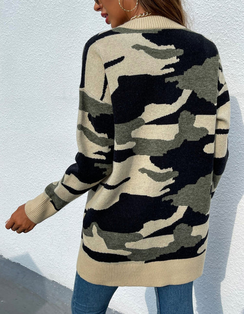 Load image into Gallery viewer, Camouflaged Dropped Shoulder Open Front Cardigan
