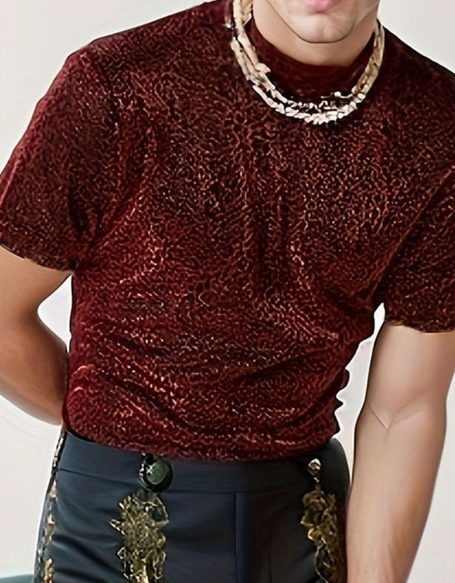 Load image into Gallery viewer, Men's Full Size Glitter Mock Neck Short Sleeve Top Plus Size
