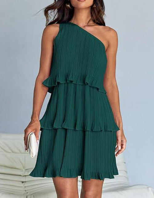 Load image into Gallery viewer, Layered Single Shoulder Mini Dress

