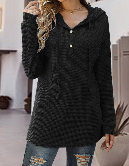Load image into Gallery viewer, Half Button Up Drawstring Hoodie
