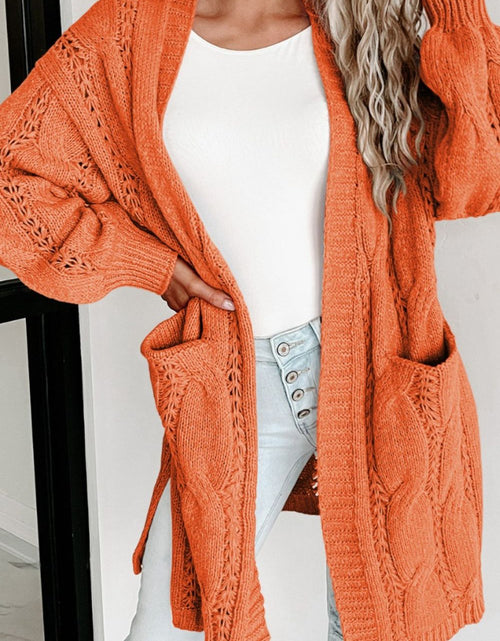 Load image into Gallery viewer, Cable-Knit Dropped Shoulder Slit Cardigan
