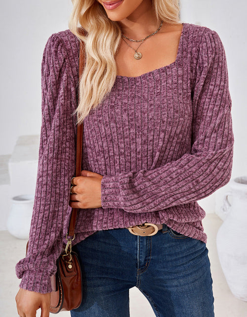 Load image into Gallery viewer, Ribbed Square Neck Long Sleeve T-Shirt
