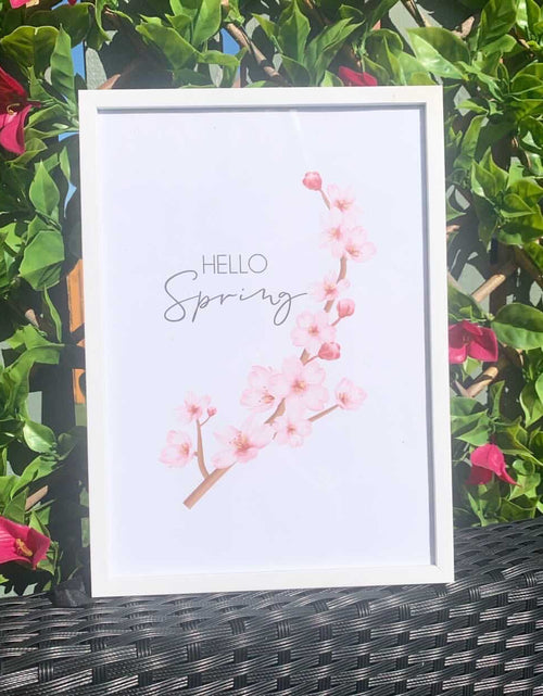 Load image into Gallery viewer, Hello Spring Cherry Blossom Spring Seasonal Wall Home Decor Print by WinsterCreations™ Official Store
