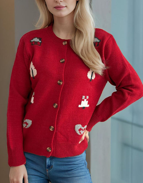 Load image into Gallery viewer, Button Up Round Neck Long Sleeve Cardigan
