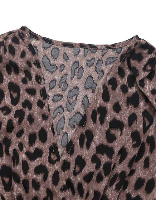 Load image into Gallery viewer, Perfee Leopard Surplice Long Sleeve Midi Dress
