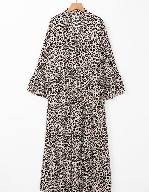 Load image into Gallery viewer, Leopard Notched Long Sleeve Maxi Dress
