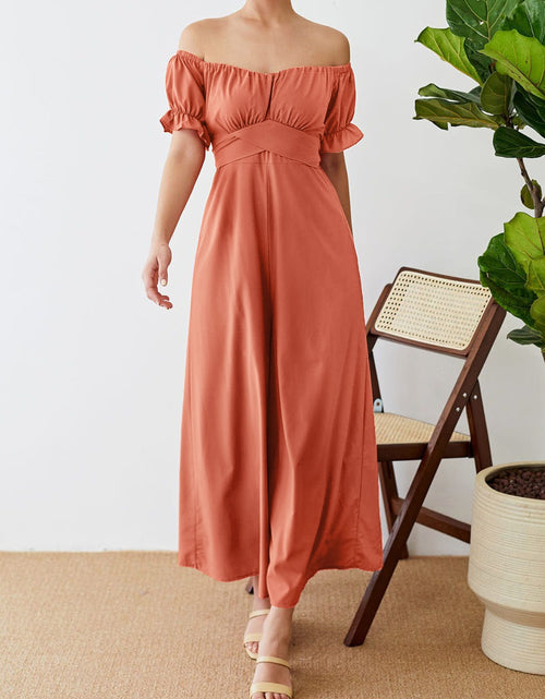 Load image into Gallery viewer, Off-Shoulder Short Sleeve Wide Leg Jumpsuit
