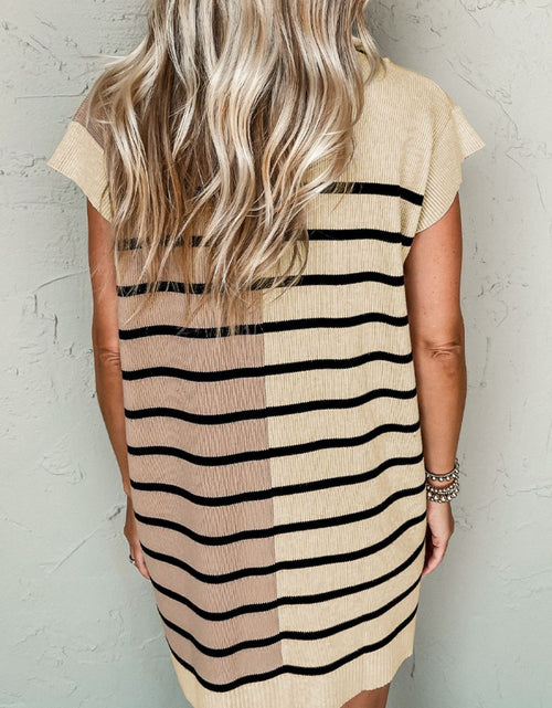 Load image into Gallery viewer, Striped Quarter Zip Cap Sleeve Sweater Dress
