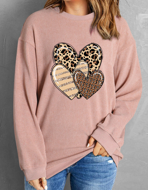 Load image into Gallery viewer, Heart Ribbed Round Neck Sweatshirt
