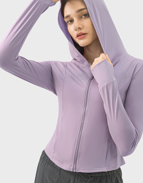 Load image into Gallery viewer, Millennia Pocketed Zip Up Hooded Long Sleeve Active Outerwear
