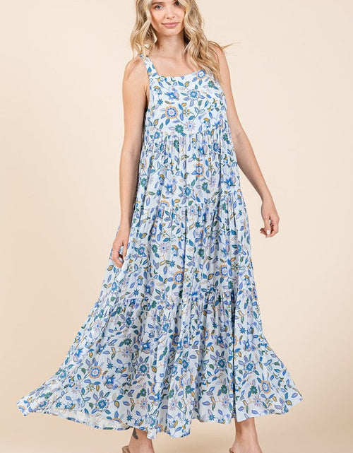 Load image into Gallery viewer, Mittoshop Flower Print Tiered Sleeveless Empire Maxi Dress
