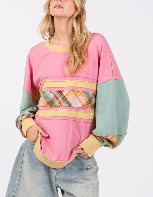 Load image into Gallery viewer, SAGE + FIG Mineral Wash Raw Edge Color Block Sweatshirt
