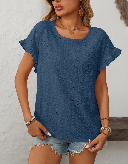 Load image into Gallery viewer, Mandy Eyelet Round Neck Short Sleeve Top
