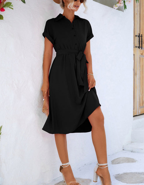 Load image into Gallery viewer, Buttoned Tie Waist Short Sleeve Dress
