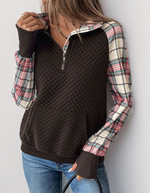 Load image into Gallery viewer, Perfee Plaid Half Zip Long Sleeve Sweatshirt
