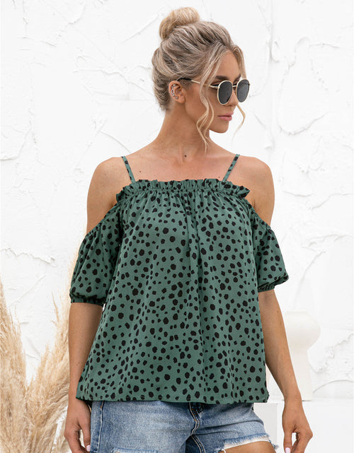 Load image into Gallery viewer, Printed Cold-Shoulder Frill Trim Blouse
