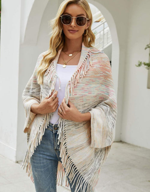 Load image into Gallery viewer, Multicolored Fringe Trim Poncho
