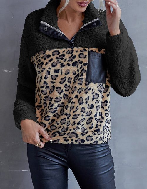 Load image into Gallery viewer, Ivy Lane Leopard Quarter-Snap Teddy Sweatshirt
