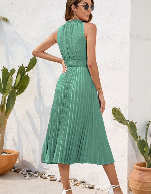 Load image into Gallery viewer, Swiss Dot Tie Neck Sleeveless Dress
