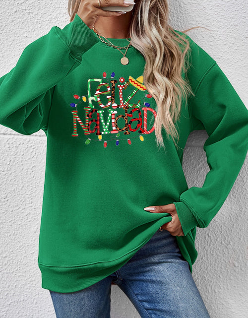 Load image into Gallery viewer, FELIZ NAVIDAD Round Neck Drop Shoulder Sweatshirt

