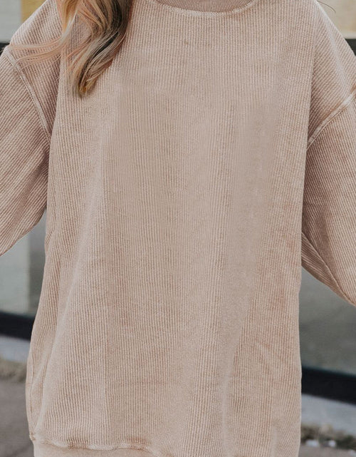 Load image into Gallery viewer, Ribbed Round Neck Drop Shoulder Sweatshirt
