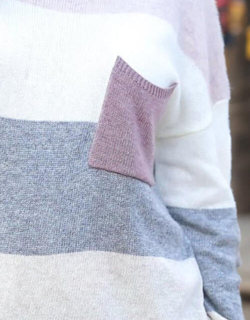 Load image into Gallery viewer, Striped Round Neck Sweater with Pocket
