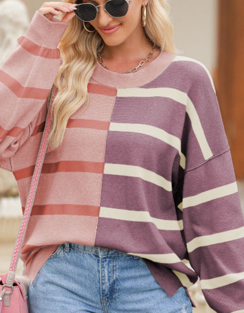 Load image into Gallery viewer, Contrast Striped Long Sleeve Sweatshirt
