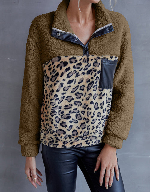 Load image into Gallery viewer, Ivy Lane Leopard Quarter-Snap Teddy Sweatshirt
