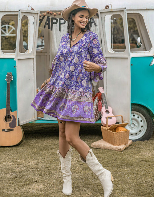 Load image into Gallery viewer, Floral Tie Neck Mini Dress
