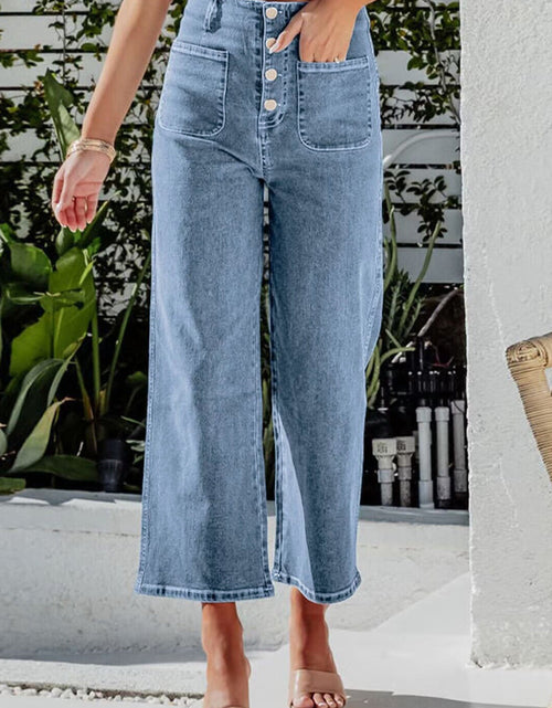 Load image into Gallery viewer, Button Fly Cropped Wide Leg Jeans
