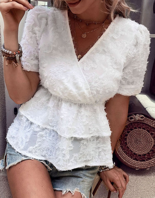 Load image into Gallery viewer, Perfee Surplice Neck Layered Peplum Top
